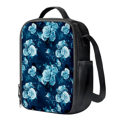 Blue Rose Floral Flower Pattern Print Crossbody Lunch Bag