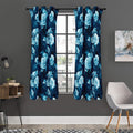 Blue Rose Floral Flower Pattern Print Grommet Curtain Panels