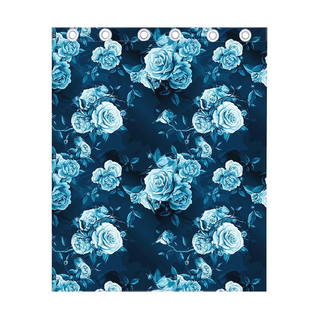 Blue Rose Floral Flower Pattern Print Curtain