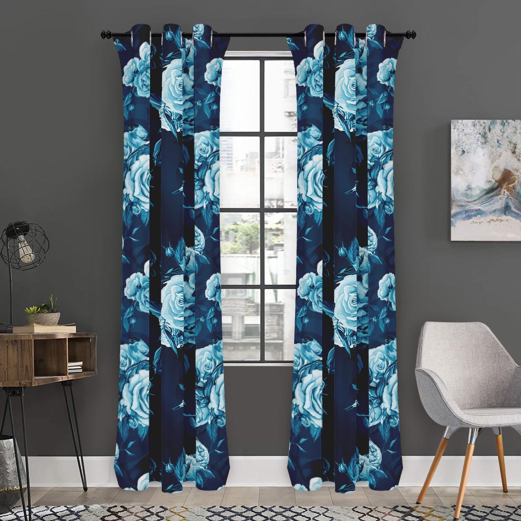 Blue Rose Floral Flower Pattern Print Curtain