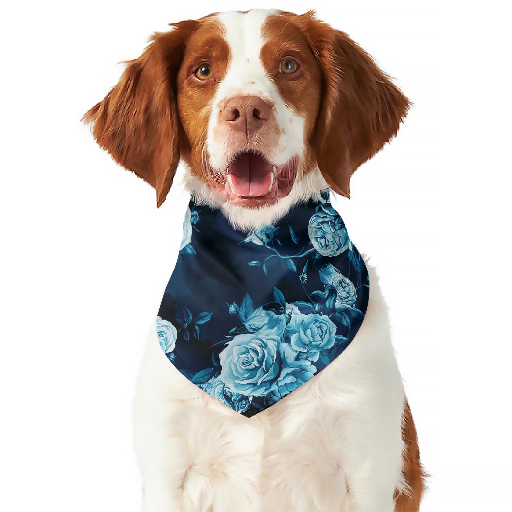 Blue Rose Floral Flower Pattern Print Dog Bandana