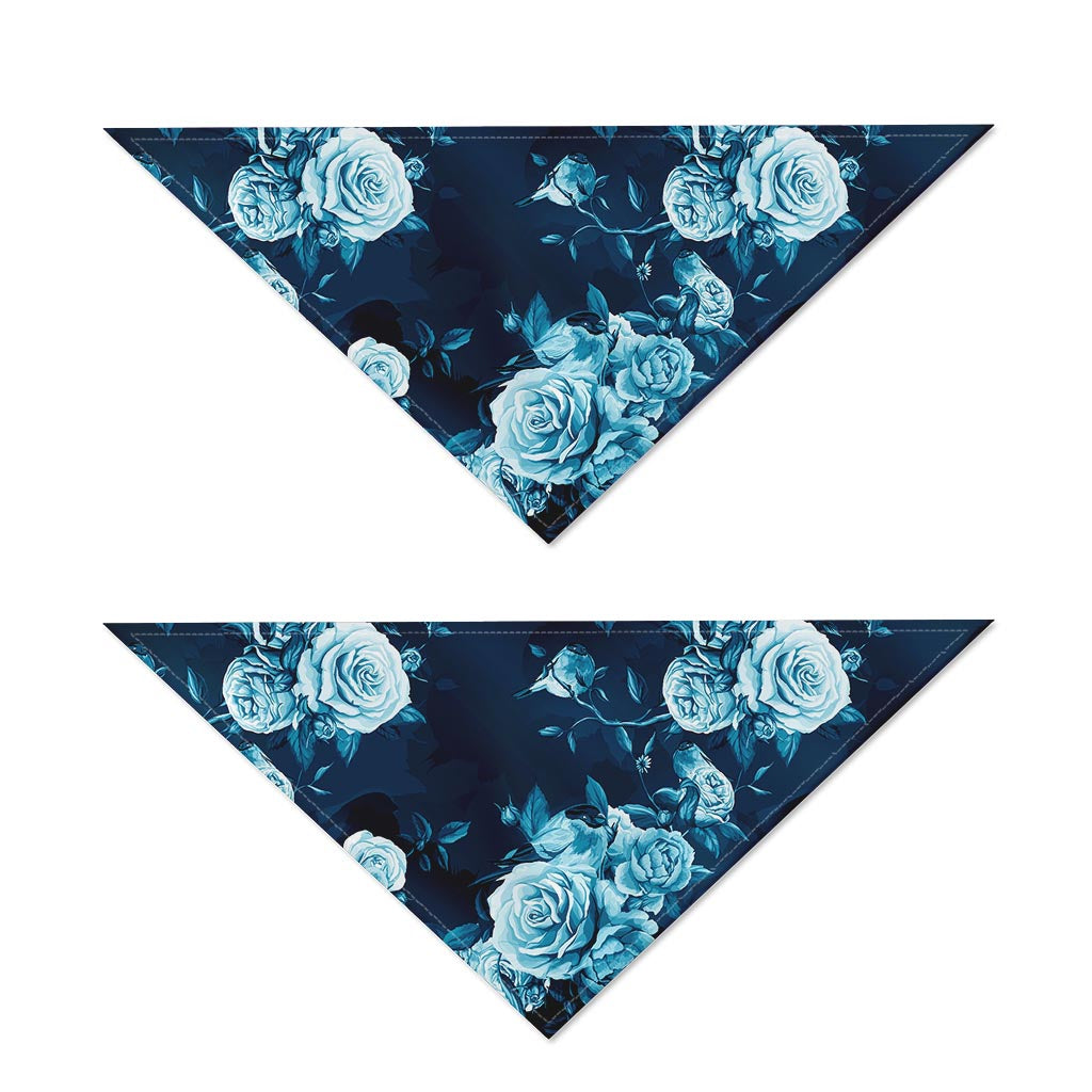 Blue Rose Floral Flower Pattern Print Dog Bandana