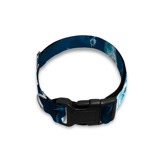 Blue Rose Floral Flower Pattern Print Dog Collar
