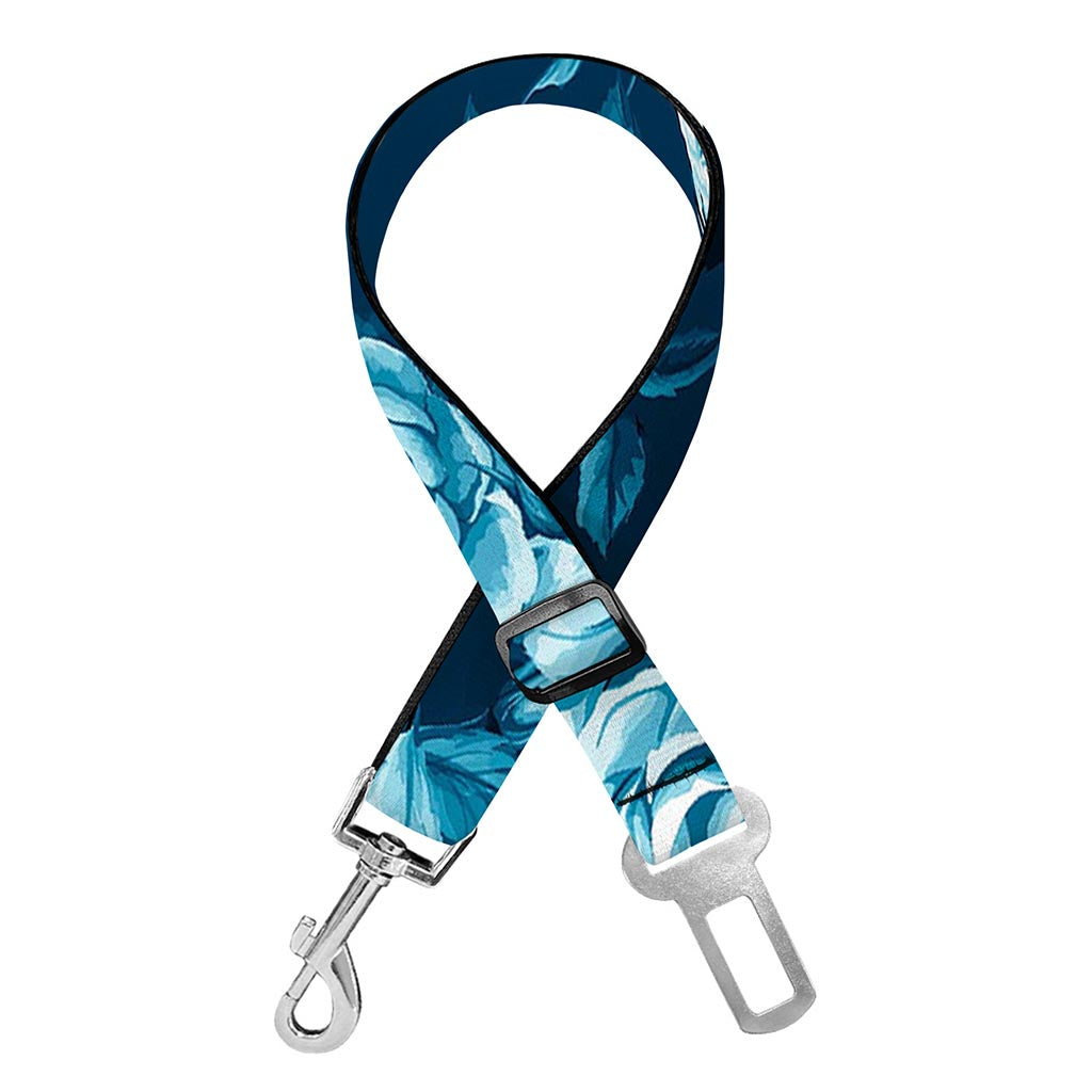 Blue Rose Floral Flower Pattern Print Dog Seat Belt