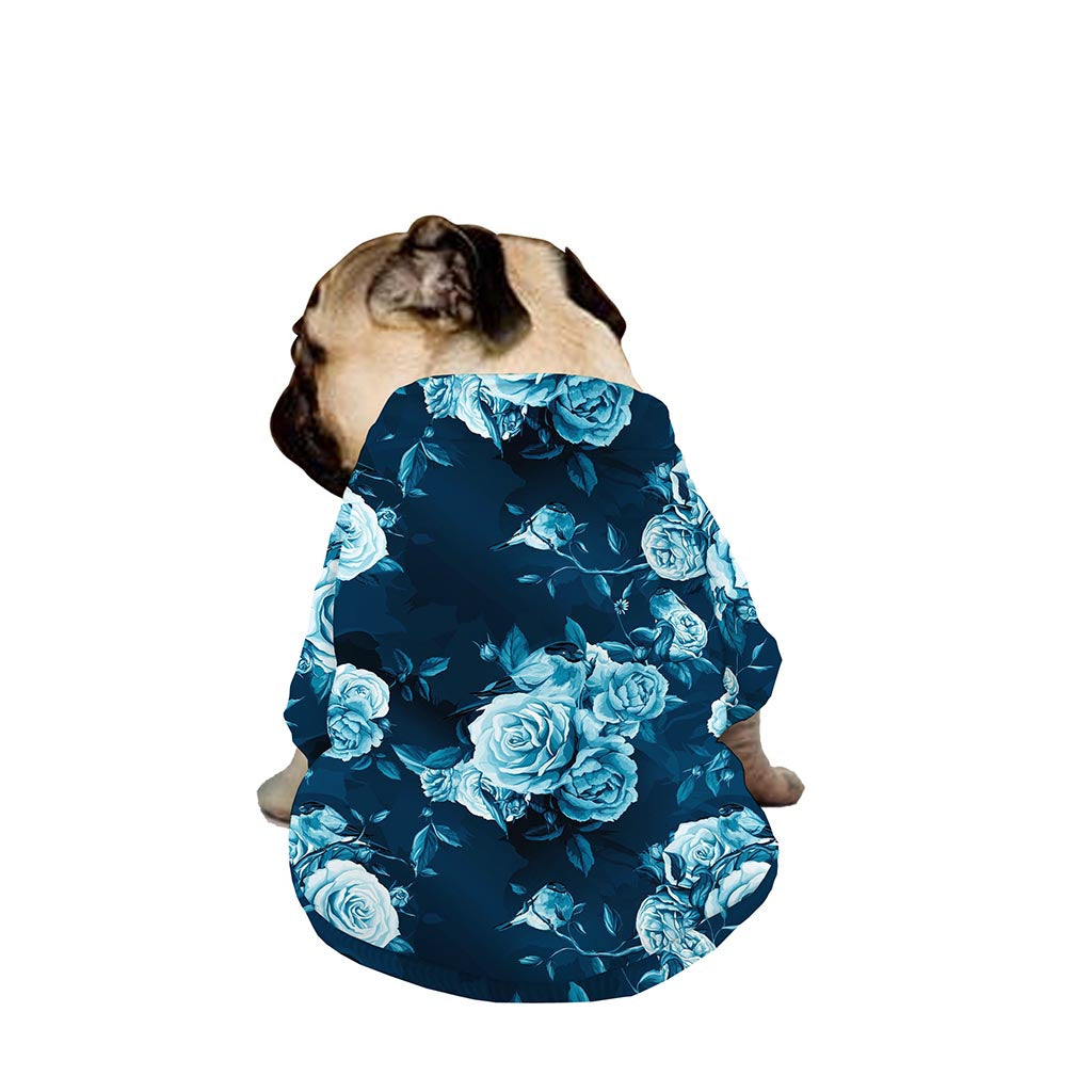 Blue Rose Floral Flower Pattern Print Dog Zip Up Jacket