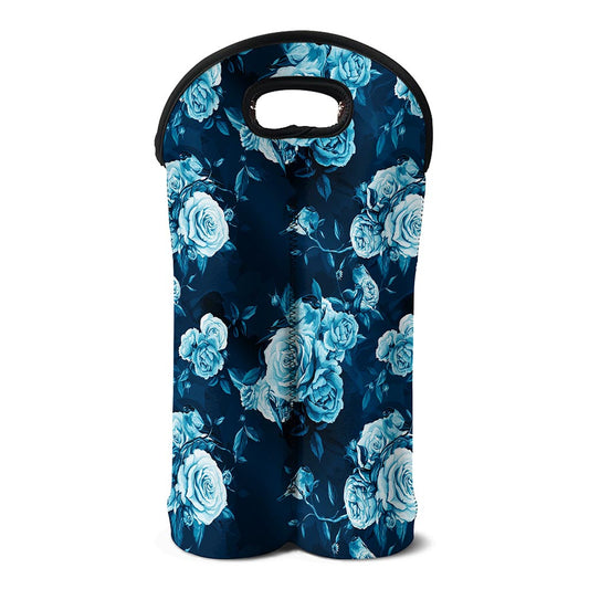 Blue Rose Floral Flower Pattern Print Double Neoprene Wine Tote