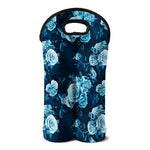 Blue Rose Floral Flower Pattern Print Double Neoprene Wine Tote