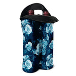 Blue Rose Floral Flower Pattern Print Double Neoprene Wine Tote
