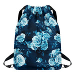 Blue Rose Floral Flower Pattern Print Drawstring Backpack