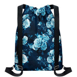 Blue Rose Floral Flower Pattern Print Drawstring Backpack