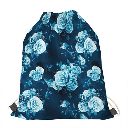 Blue Rose Floral Flower Pattern Print Drawstring Bag