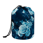 Blue Rose Floral Flower Pattern Print Drawstring Makeup Bag