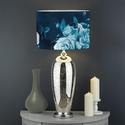 Blue Rose Floral Flower Pattern Print Drum Lamp Shade