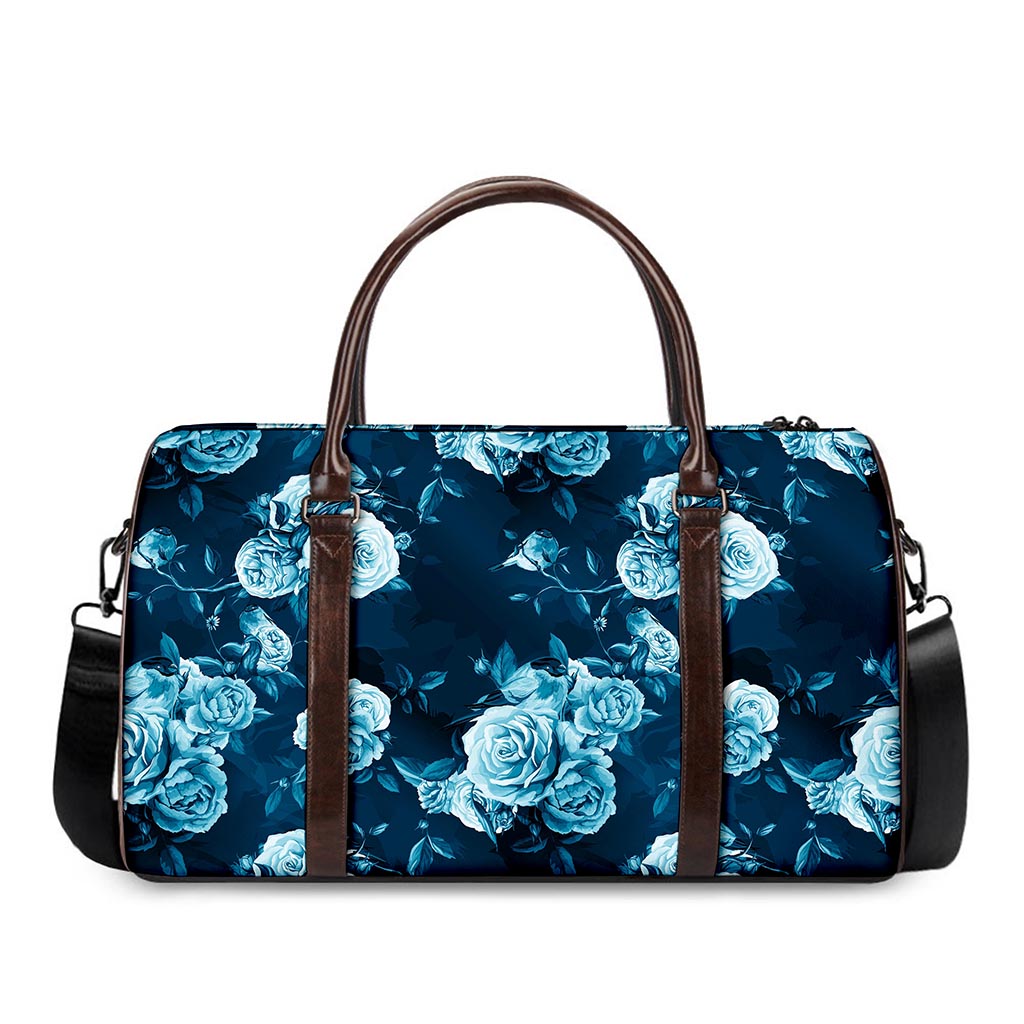 Blue Rose Floral Flower Pattern Print Duffle Bag