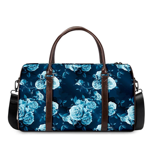 Blue Rose Floral Flower Pattern Print Duffle Bag