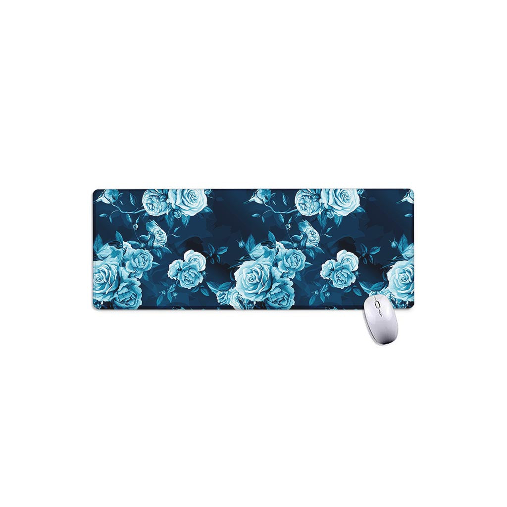 Blue Rose Floral Flower Pattern Print Extended Mouse Pad