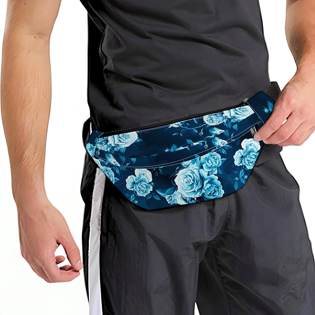Blue Rose Floral Flower Pattern Print Fanny Pack