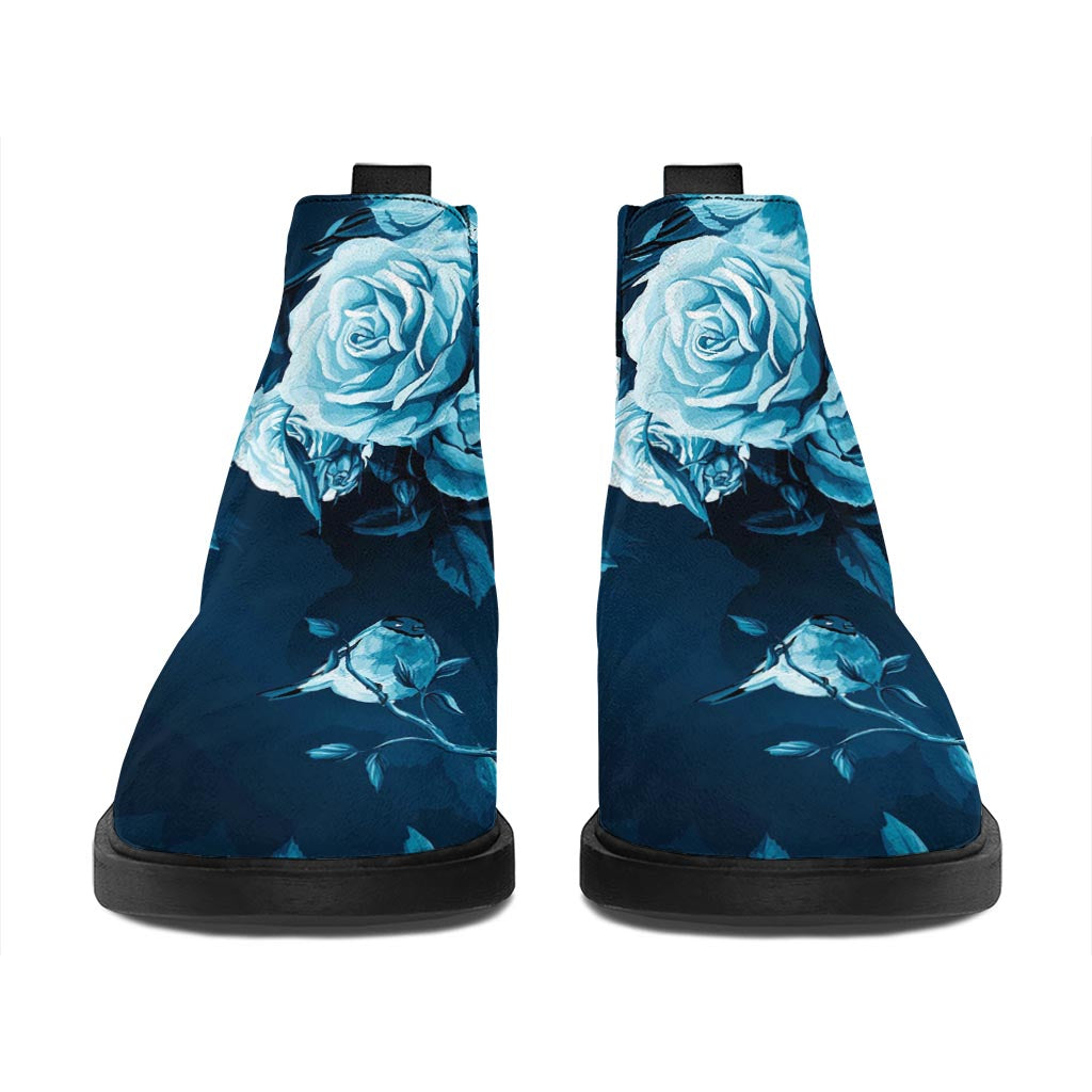 Blue Rose Floral Flower Pattern Print Flat Ankle Boots