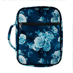 Blue Rose Floral Flower Pattern Print Front Pocket Bible Bag