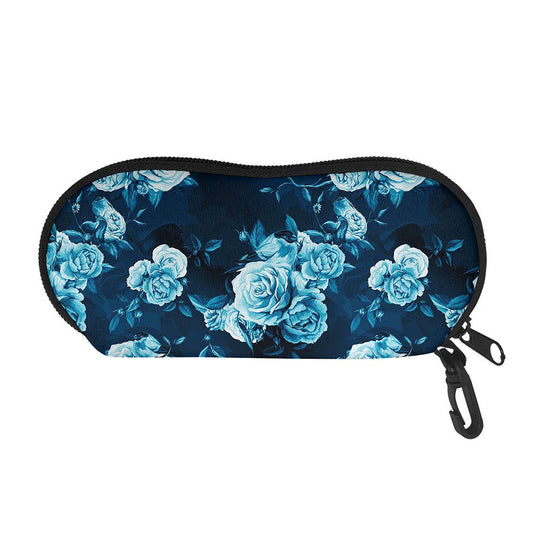 Blue Rose Floral Flower Pattern Print Glasses Case