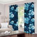 Blue Rose Floral Flower Pattern Print Grommet Curtains