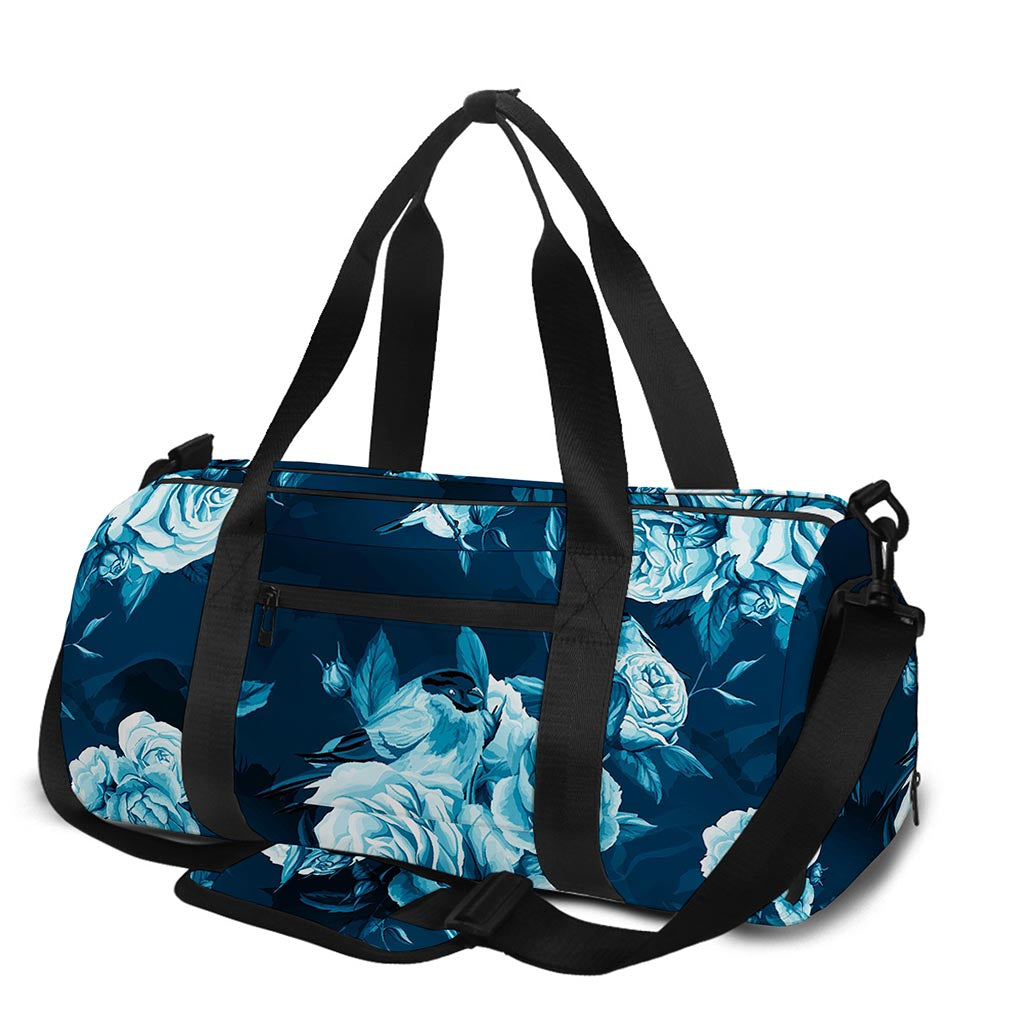 Blue Rose Floral Flower Pattern Print Gym Bag