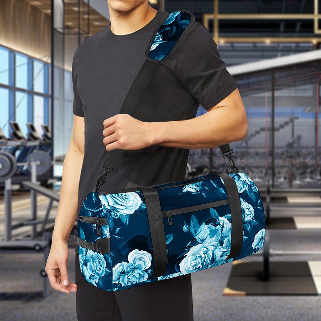 Blue Rose Floral Flower Pattern Print Gym Bag