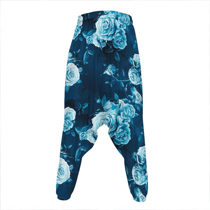 Blue Rose Floral Flower Pattern Print Hammer Pants