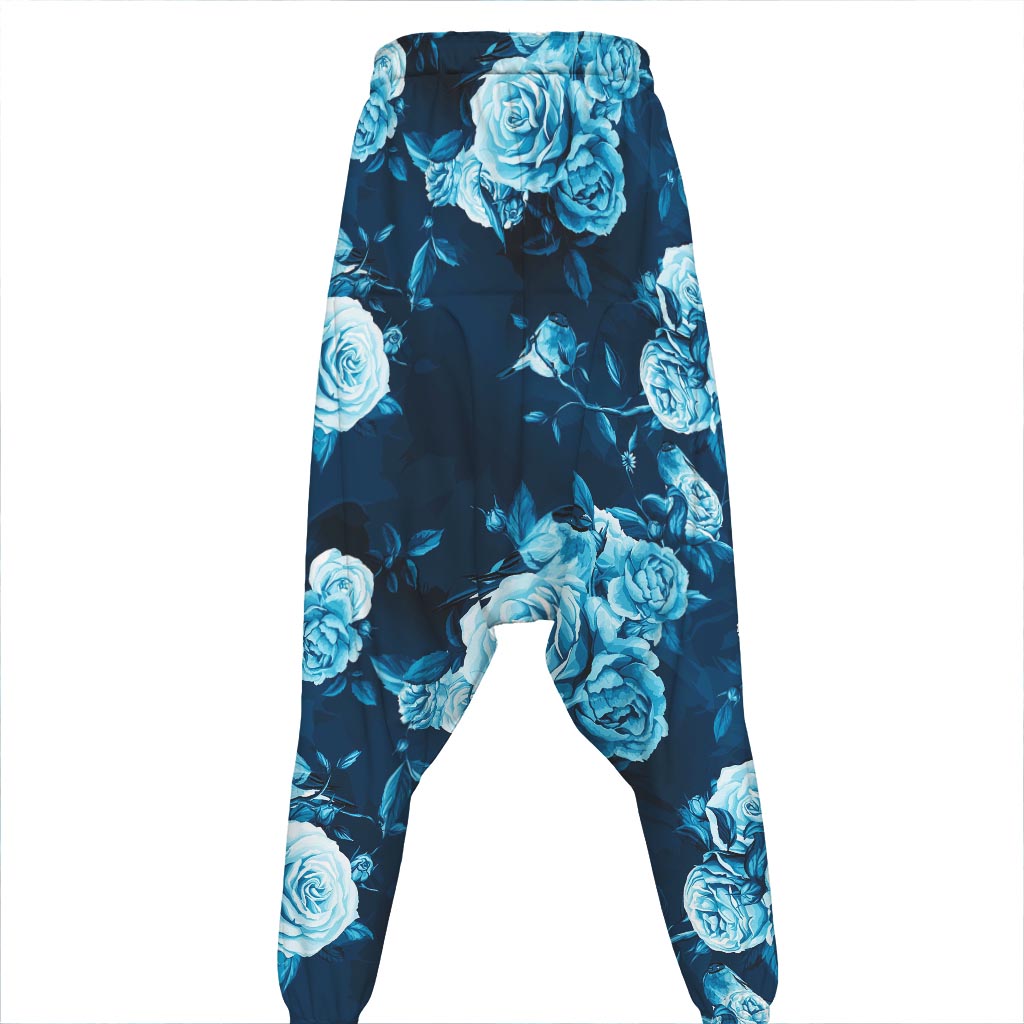 Blue Rose Floral Flower Pattern Print Hammer Pants