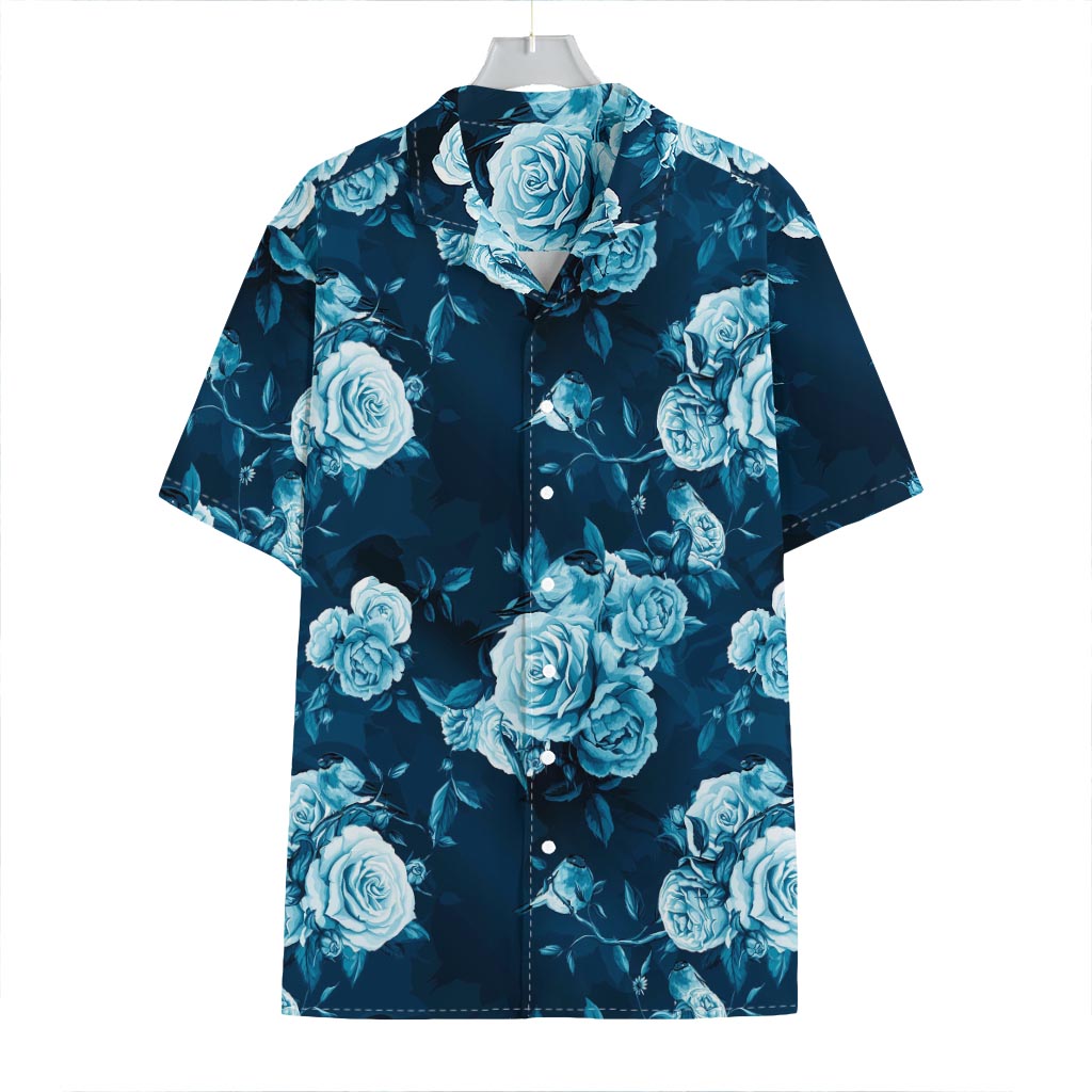 Blue Rose Floral Flower Pattern Print Hawaiian Shirt