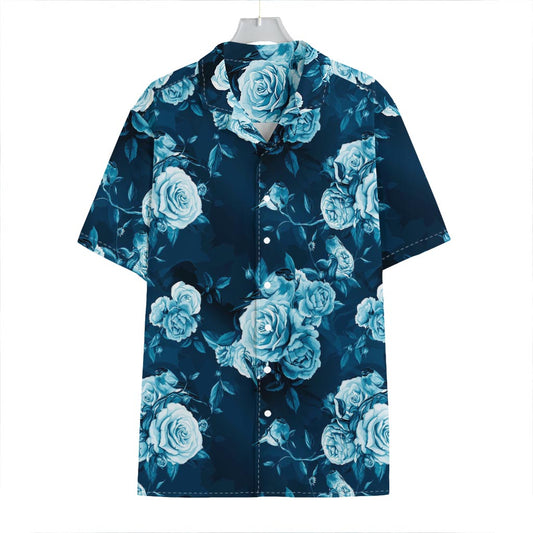 Blue Rose Floral Flower Pattern Print Hawaiian Shirt