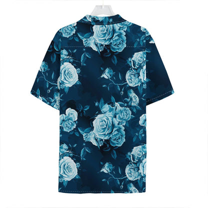 Blue Rose Floral Flower Pattern Print Hawaiian Shirt