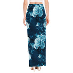 Blue Rose Floral Flower Pattern Print High Slit Maxi Skirt