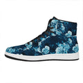Blue Rose Floral Flower Pattern Print High Top Leather Sneakers