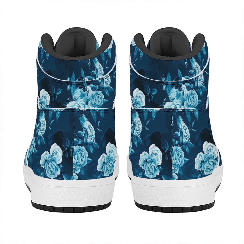 Blue Rose Floral Flower Pattern Print High Top Leather Sneakers