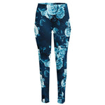 Blue Rose Floral Flower Pattern Print High-Waisted Pocket Leggings