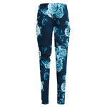 Blue Rose Floral Flower Pattern Print High-Waisted Pocket Leggings