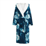Blue Rose Floral Flower Pattern Print Hooded Bathrobe