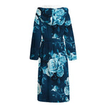 Blue Rose Floral Flower Pattern Print Hooded Bathrobe