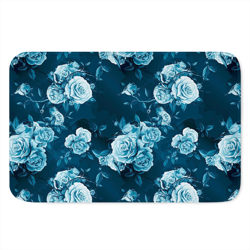 Blue Rose Floral Flower Pattern Print Indoor Door Mat