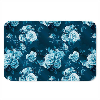 Blue Rose Floral Flower Pattern Print Indoor Door Mat