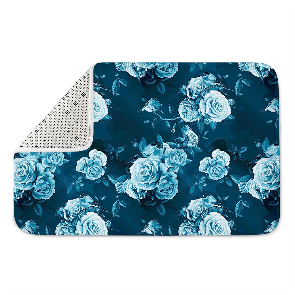 Blue Rose Floral Flower Pattern Print Indoor Door Mat