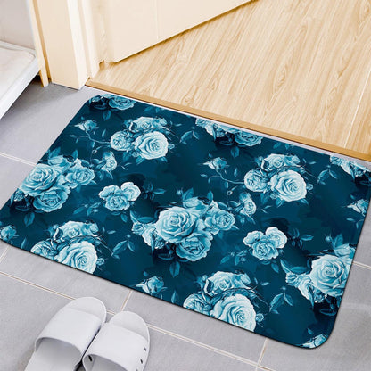 Blue Rose Floral Flower Pattern Print Indoor Door Mat