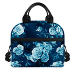 Blue Rose Floral Flower Pattern Print Insulated Lunch Bag