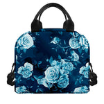 Blue Rose Floral Flower Pattern Print Insulated Lunch Bag