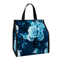 Blue Rose Floral Flower Pattern Print Insulated Lunch Tote
