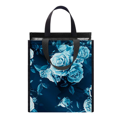 Blue Rose Floral Flower Pattern Print Insulated Lunch Tote