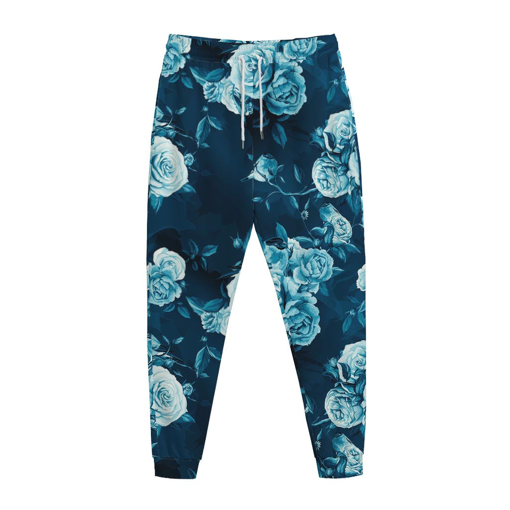 Blue Rose Floral Flower Pattern Print Jogger Pants