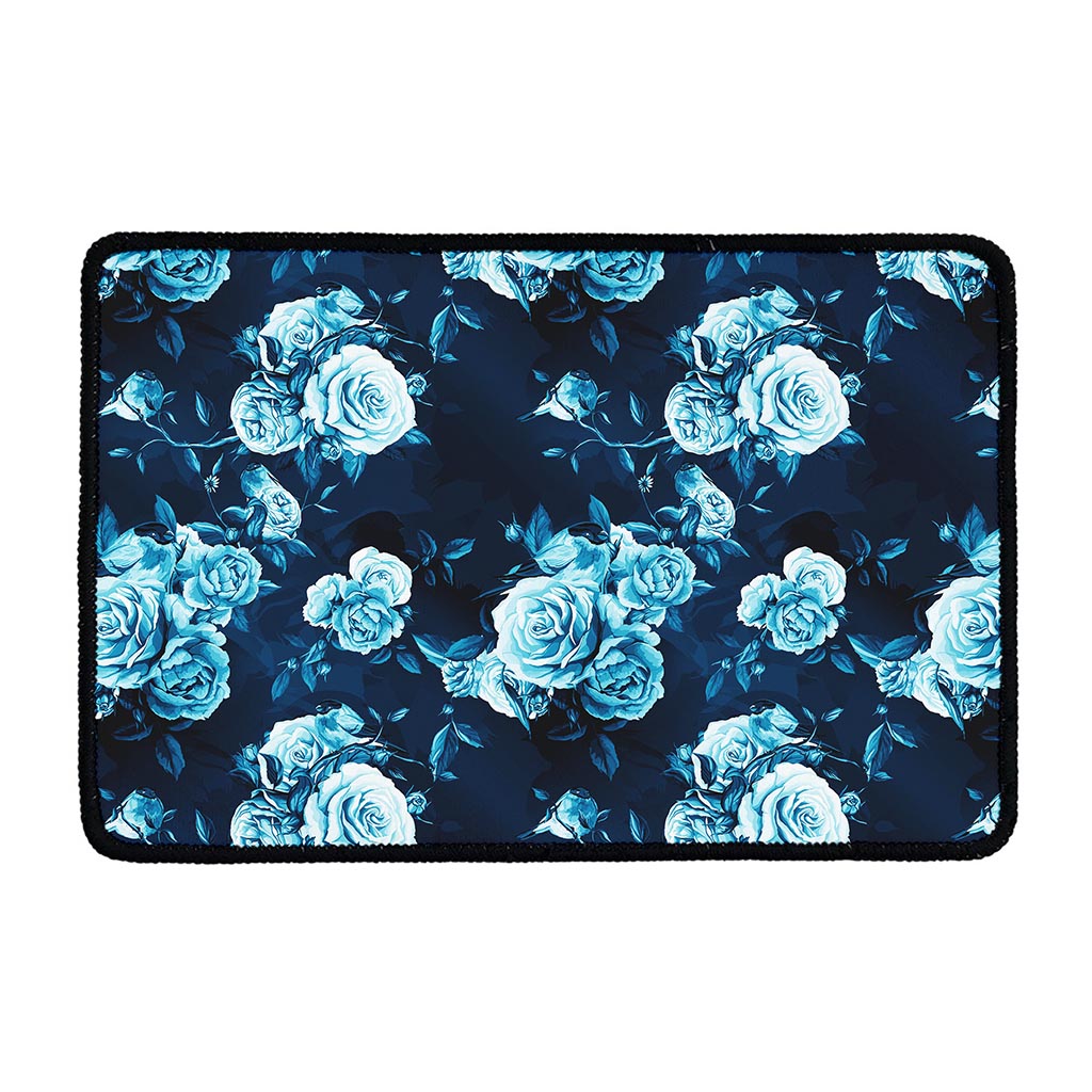 Blue Rose Floral Flower Pattern Print Kitchen Mat