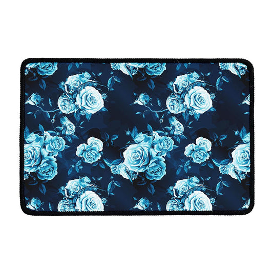 Blue Rose Floral Flower Pattern Print Kitchen Mat